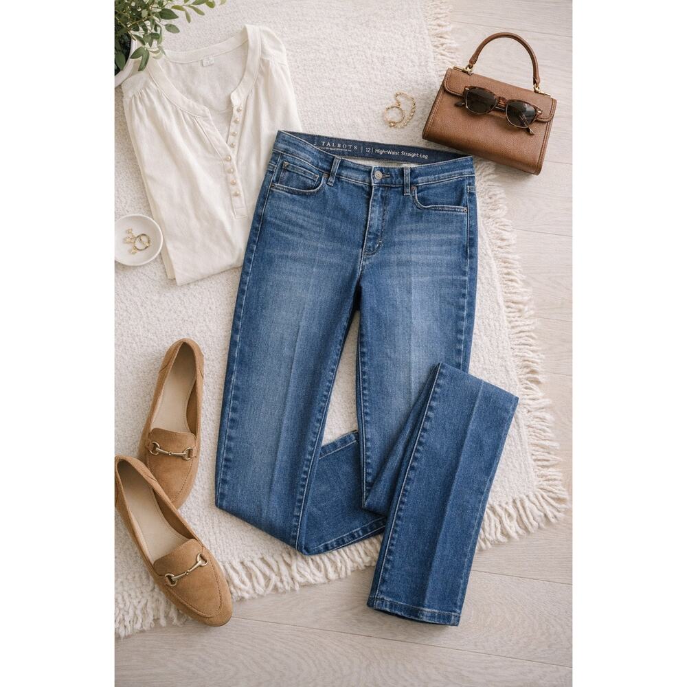 Talbots Flawless High Waist Straight Leg Jeans Size 12 Stretch Denim